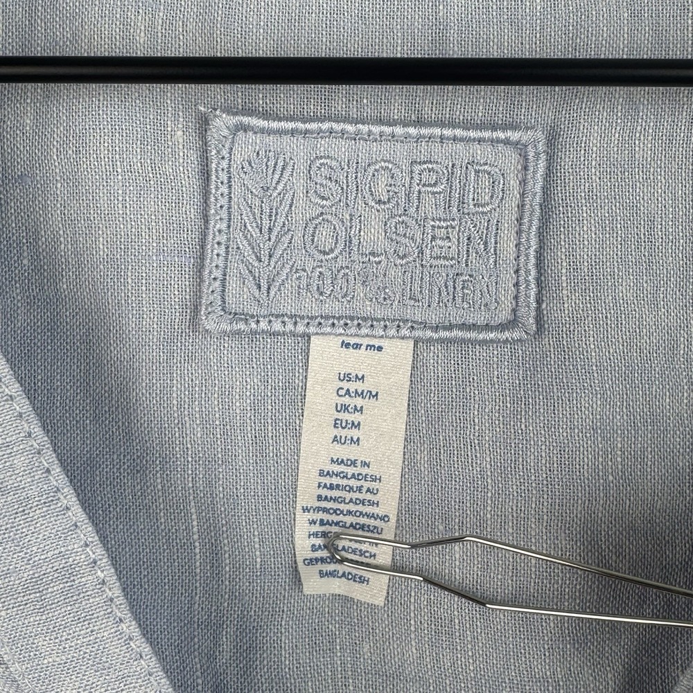 Sigrid Olsen Linen Button Up Shirt Womens M Blue Tucked Tail Hem Long Sleeve - Picture 2 of 10